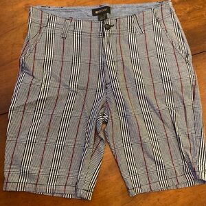 Bespoke mens plaid flat front cotton shorts blue white burgundy
